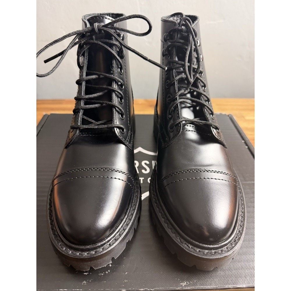 Thursday Boot Co. Women Black Leather Combat Boots Lace-Up Rugged Rubber Sole